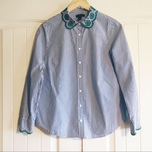 J CREW Perfect shirt w/ green eyelet trim 10